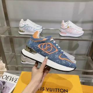 Louis Vuitton LV Trainer Blue Orange Denim Upper Monogram Print Chunky Sneakers
