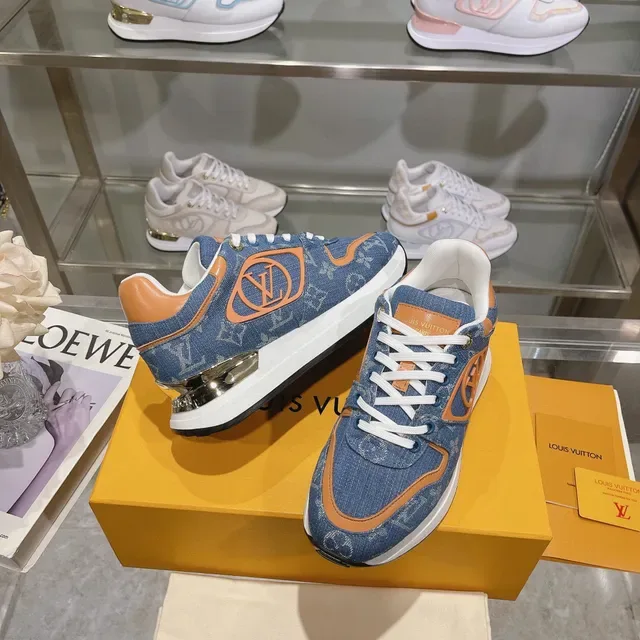 Louis Vuitton LV Trainer Bleu Orange Denim Upper Monogram Print Chunky Sneakers 2