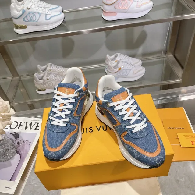 Louis Vuitton LV Trainer Bleu Orange Denim Upper Monogram Print Chunky Sneakers 3