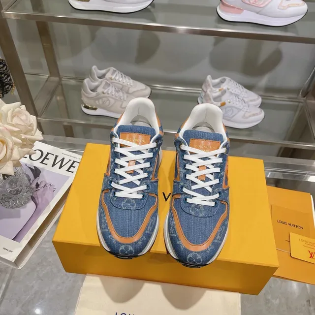 Louis Vuitton LV Trainer Bleu Orange Denim Upper Monogram Print Chunky Sneakers 4