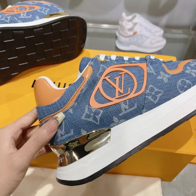Louis Vuitton LV Trainer Bleu Orange Denim Upper Monogram Print Chunky Sneakers 7
