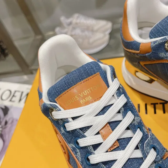 Louis Vuitton LV Trainer Bleu Orange Denim Upper Monogram Print Chunky Sneakers 8