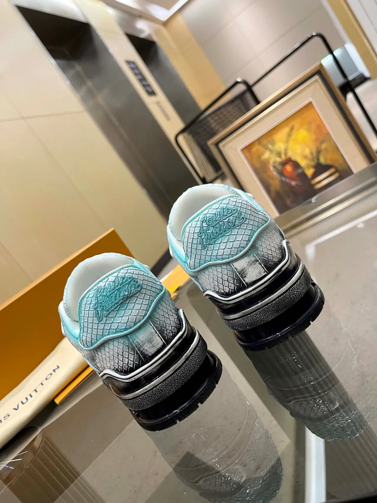 Louis Vuitton LV Trainer Blue Silver Low-Top Snake-Embossed Leather Lifestyle Sneakers 3