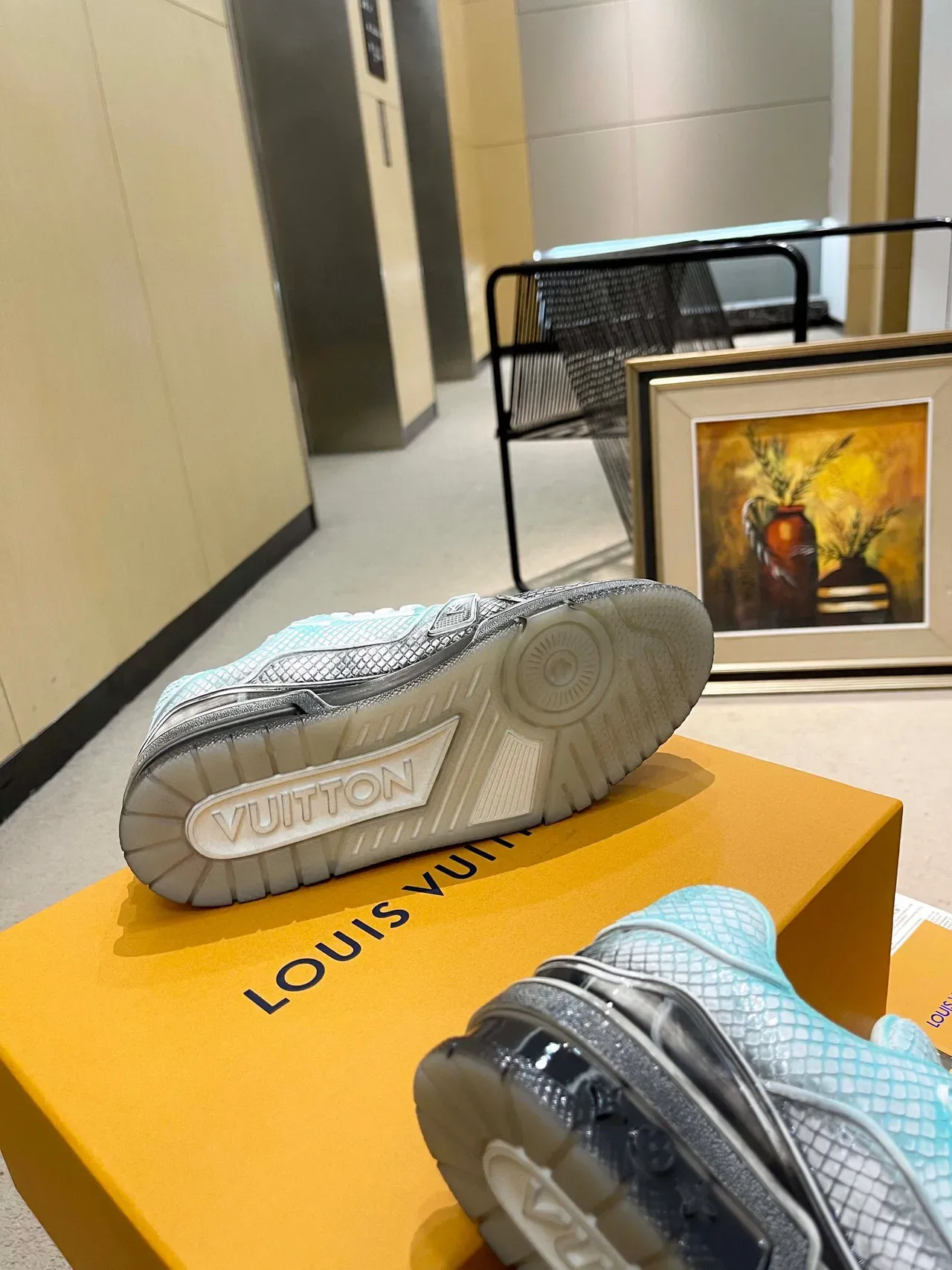 Louis Vuitton LV Trainer Blue Silver Low-Top Snake-Embossed Leather Lifestyle Sneakers 4