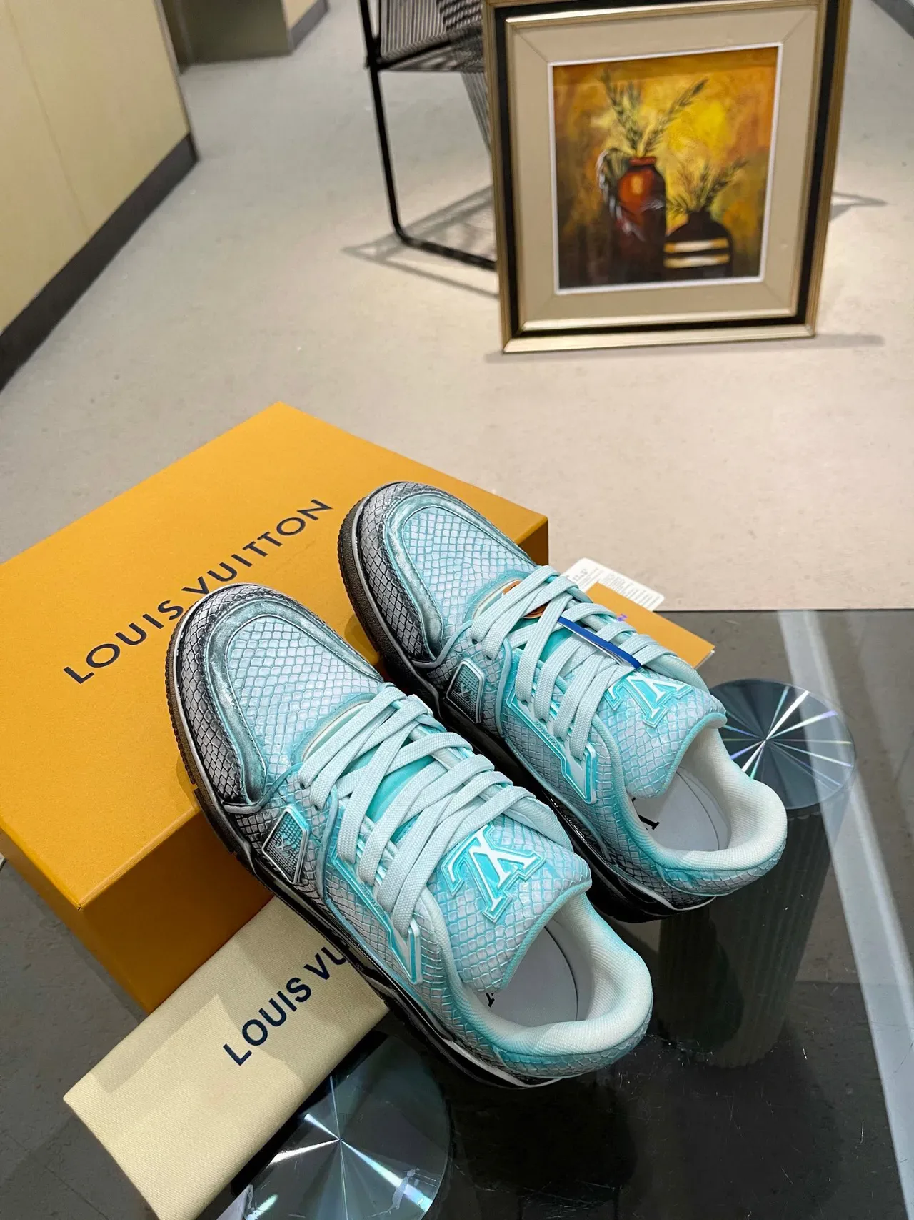 Louis Vuitton LV Trainer Blue Silver Low-Top Snake-Embossed Leather Lifestyle Sneakers 6