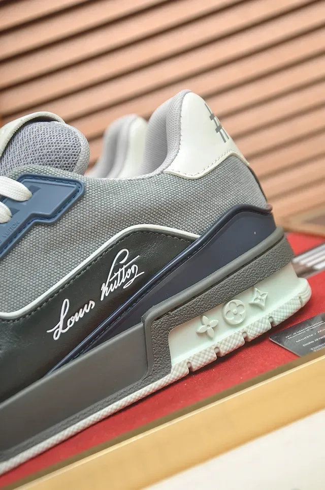 Louis Vuitton LV Trainer Gray Navy Layered Mesh And Leather Upper Cursive Script Branding Lifestyle Sneakers 2