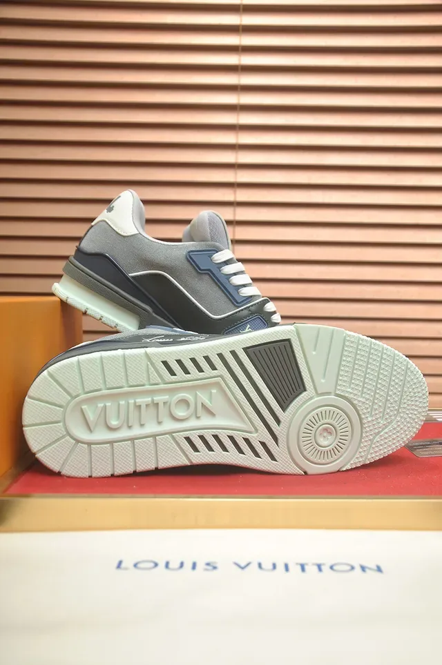 Louis Vuitton LV Trainer Gray Navy Layered Mesh And Leather Upper Cursive Script Branding Lifestyle Sneakers 3