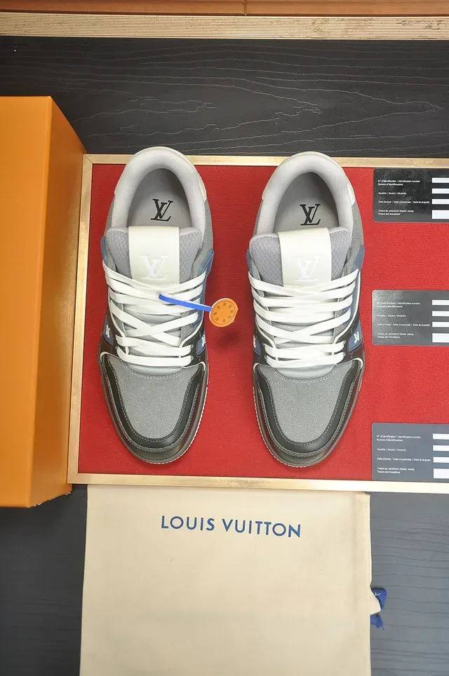 Louis Vuitton LV Trainer Gray Navy Layered Mesh And Leather Upper Cursive Script Branding Lifestyle Sneakers 5