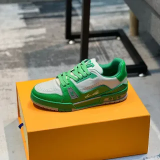 Louis Vuitton LV Trainer Zapatillas Lifestyle Verde Blanco Bajas En Capas De Cuero Y Sintético