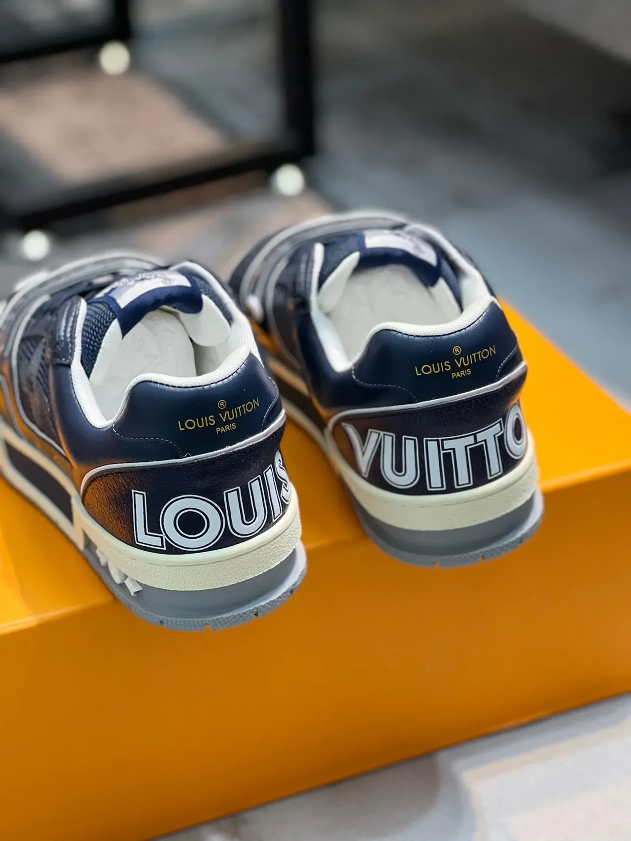 Louis Vuitton LV Trainer Navy White Low-Top Monogram Strap Lifestyle Sneakers 2