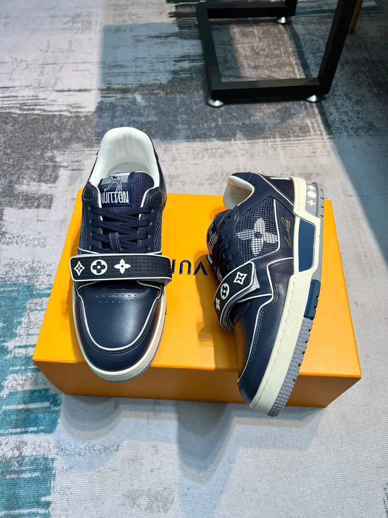 Louis Vuitton LV Trainer Navy White Low-Top Monogram Strap Lifestyle Sneakers 3