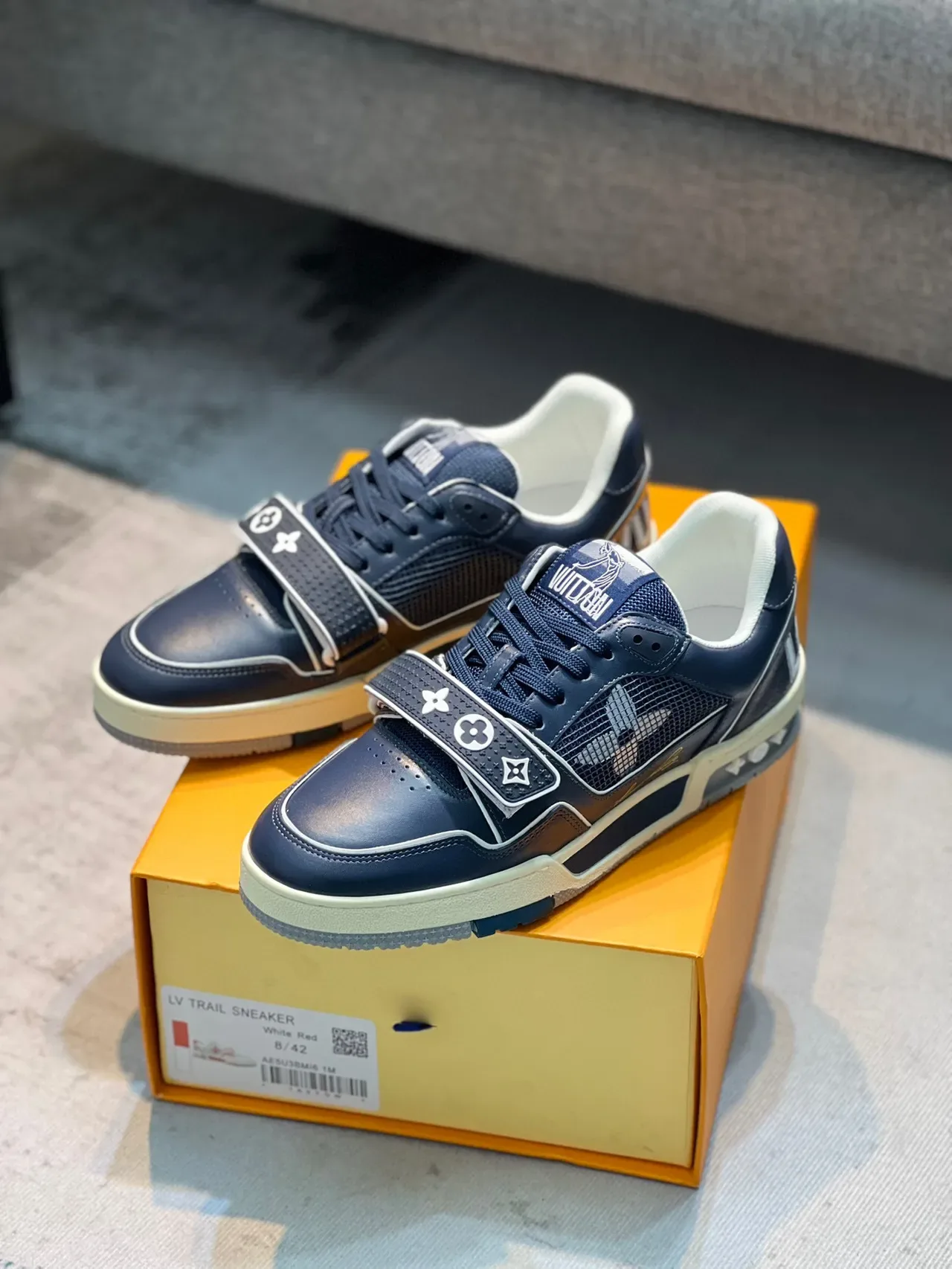 Louis Vuitton LV Trainer Navy White Low-Top Monogram Strap Lifestyle Sneakers 6
