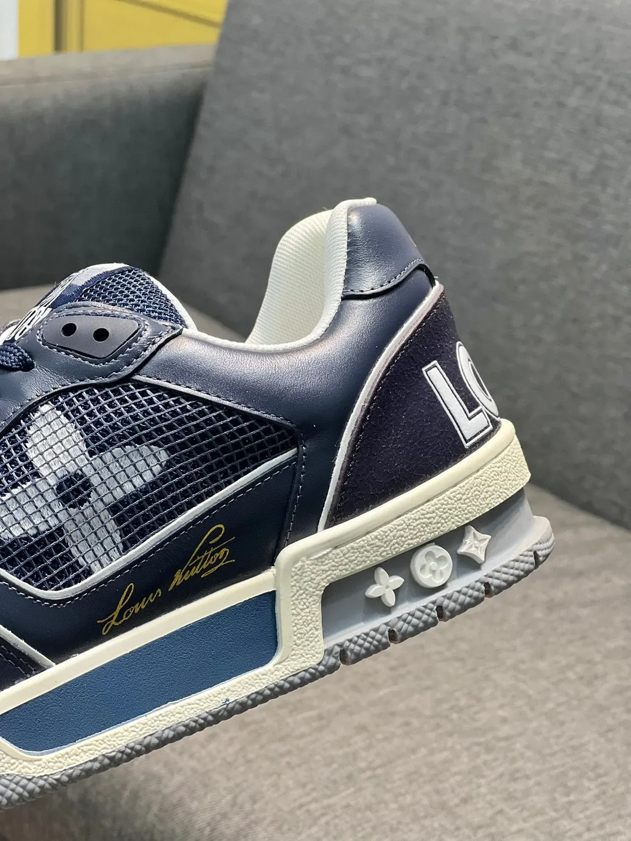 Louis Vuitton LV Trainer Navy White Low-Top Monogram Strap Lifestyle Sneakers 7