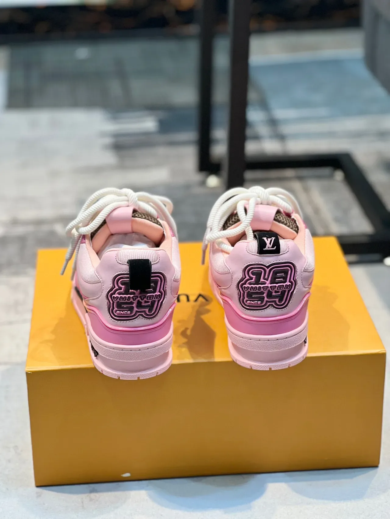 Louis Vuitton LV Trainer Pink Black Metallic Upper Floral Perforated Overlays Lifestyle Sneakers 2