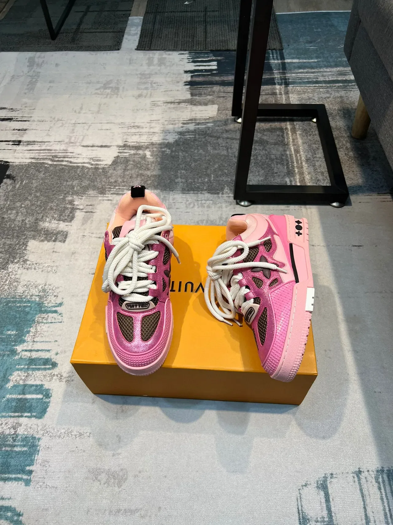Louis Vuitton LV Trainer Pink Black Metallic Upper Floral Perforated Overlays Lifestyle Sneakers 4