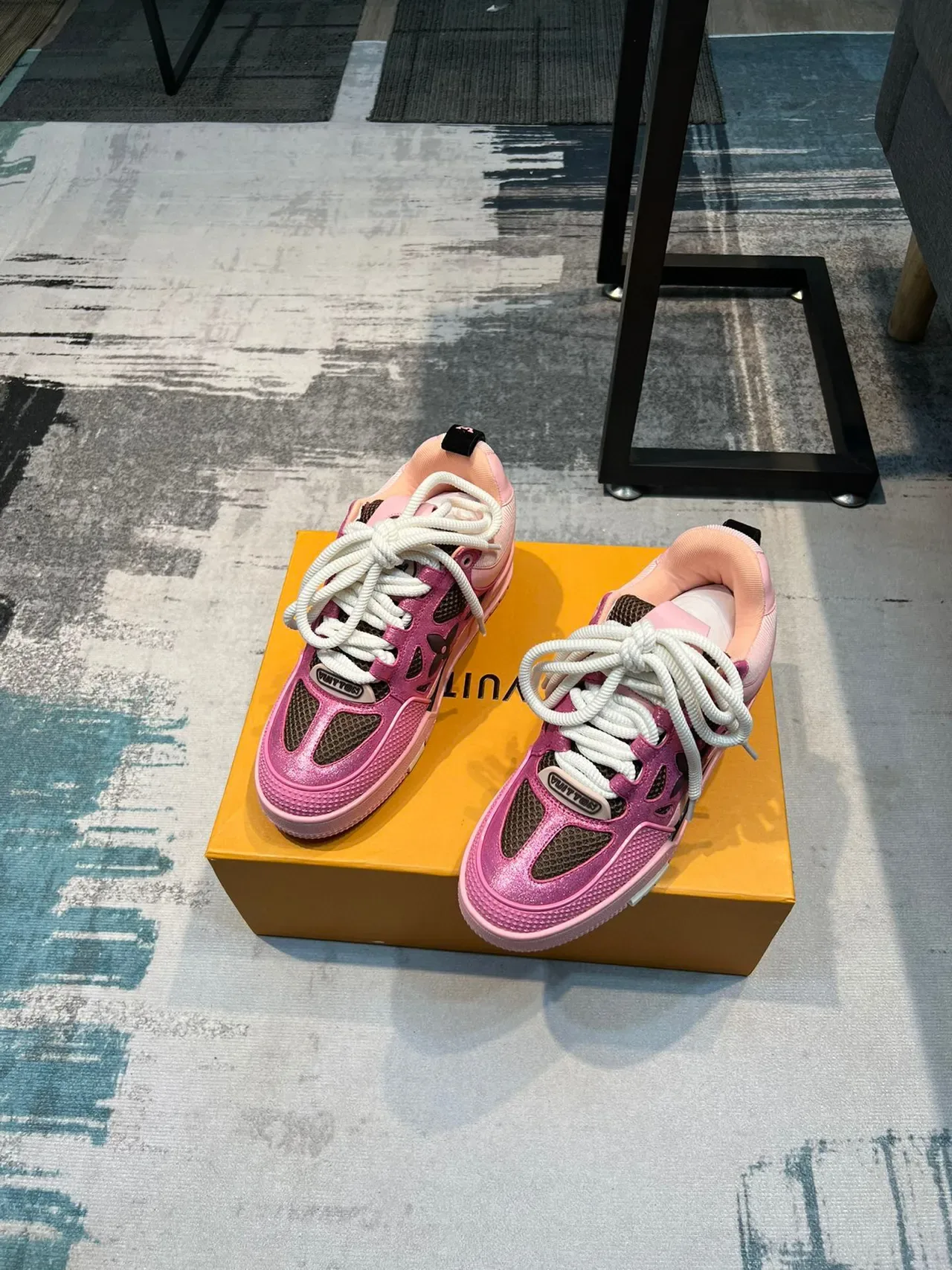 Louis Vuitton LV Trainer Pink Black Metallic Upper Floral Perforated Overlays Lifestyle Sneakers 5