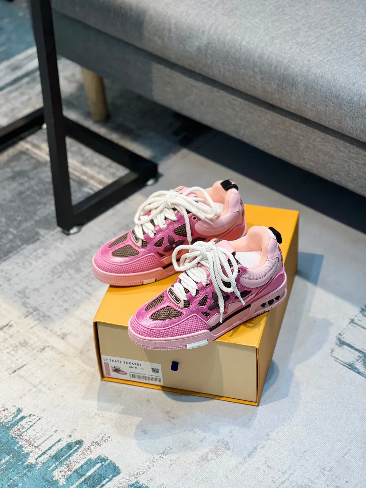 Louis Vuitton LV Trainer Pink Black Metallic Upper Floral Perforated Overlays Lifestyle Sneakers 7