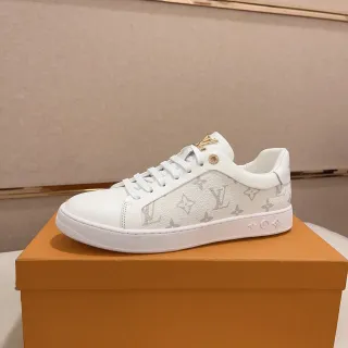 Louis Vuitton LV Trainer Blanco Beige Monograma Cuero Zapatillas Lifestyle de Bajo
