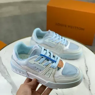 Louis Vuitton LV Trainer Blanco Azul Jaula Multicapa Paneles Translucidos Lifestyle Sneakers