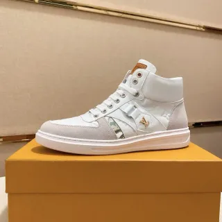 Louis Vuitton LV Trainer White Gray High-Top Monogram Leather Lifestyle Sneakers