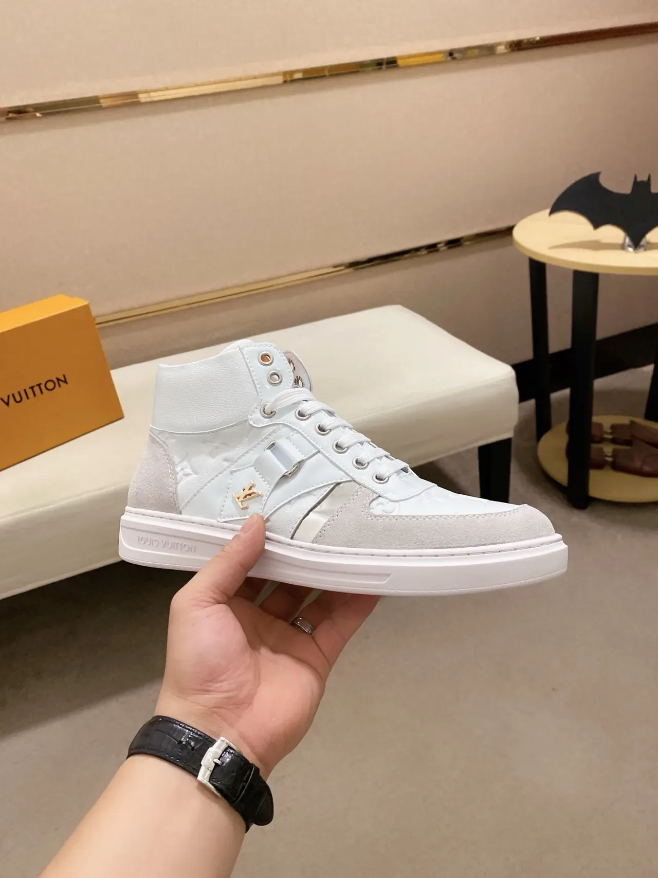 Louis Vuitton LV Trainer White Gray High-Top Monogram Leather Lifestyle Sneakers 4