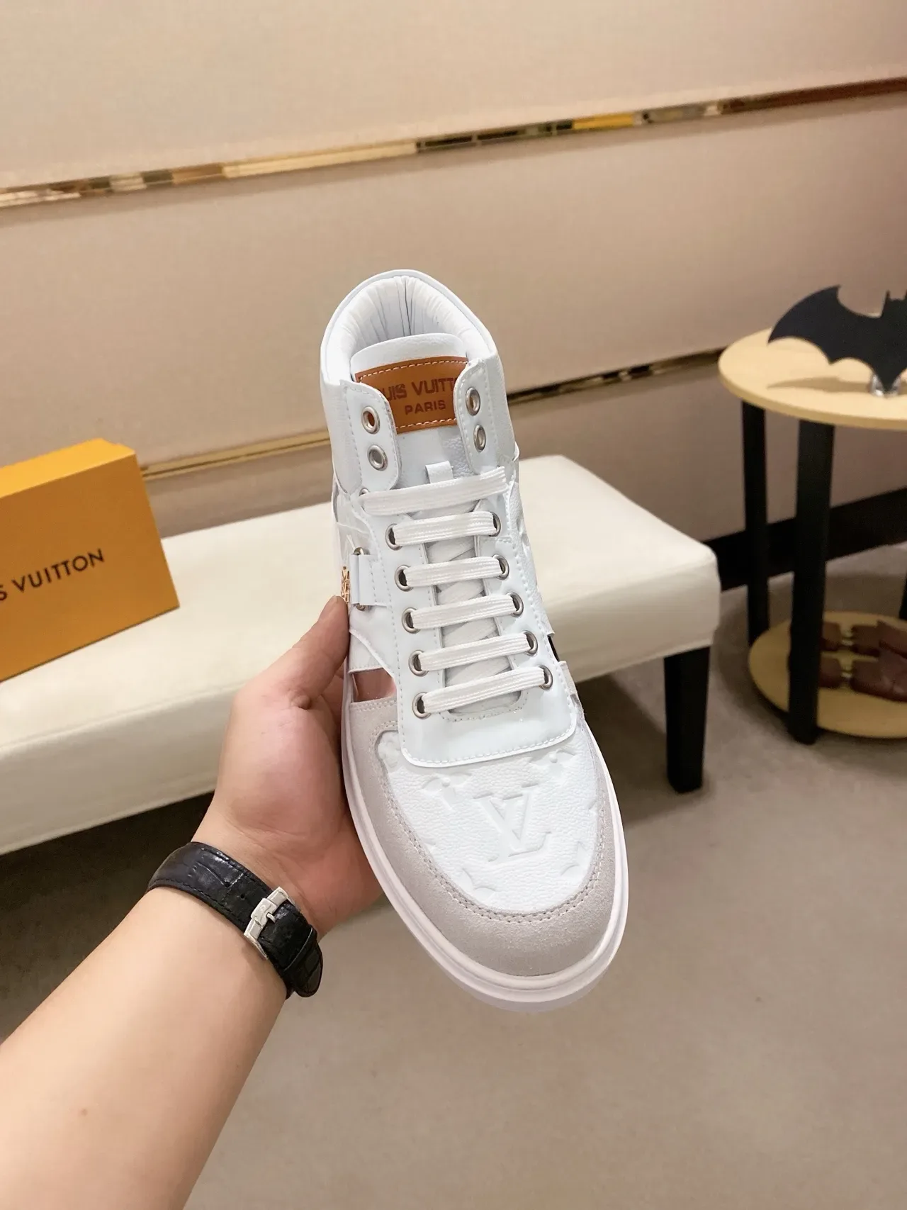 Louis Vuitton LV Trainer White Gray High-Top Monogram Leather Lifestyle Sneakers 5