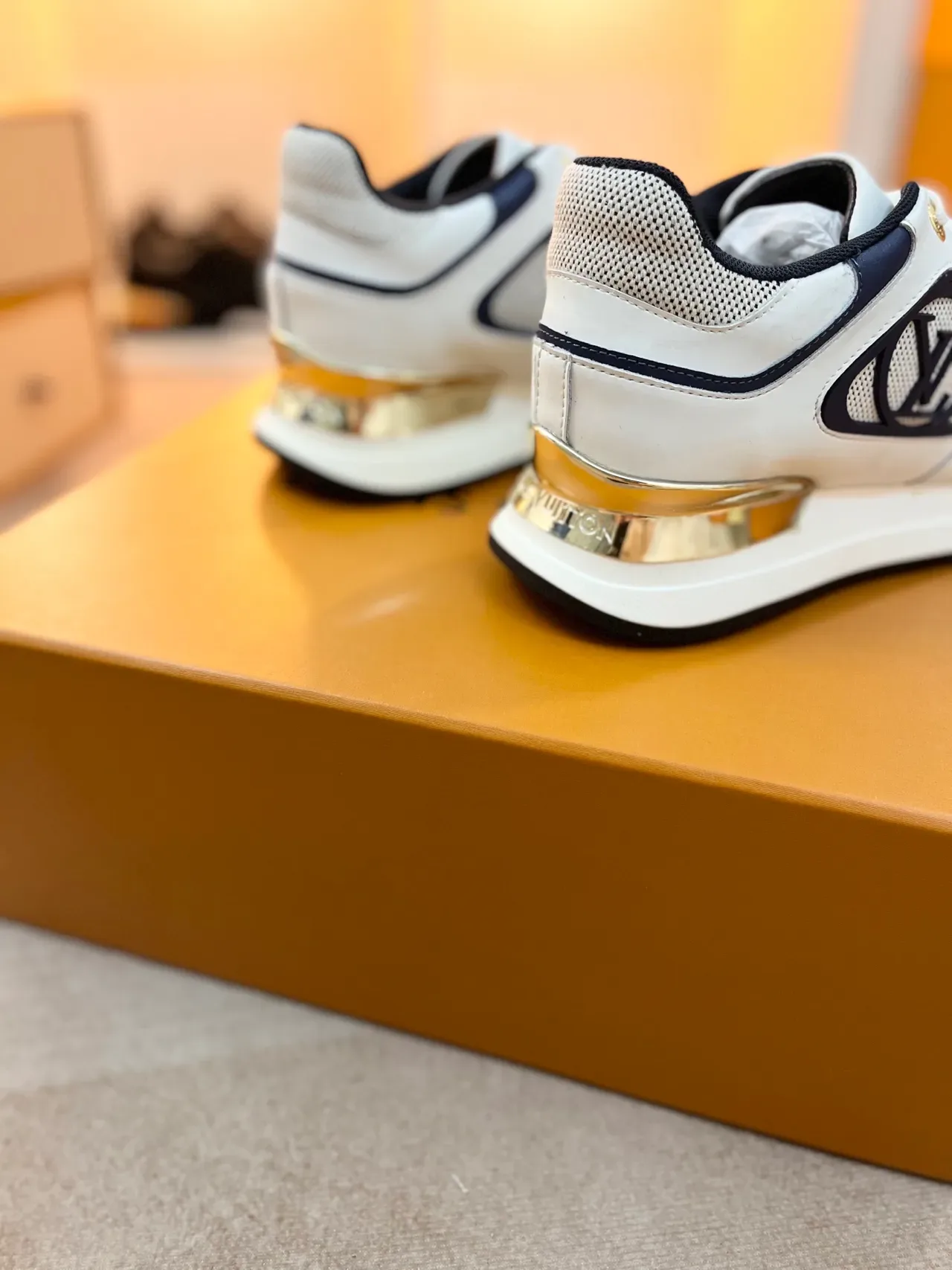 Louis Vuitton LV Trainer White Navy Monogrammed Side Panel Mesh And Leather Hybrid Upper Lifestyle Sneakers 2