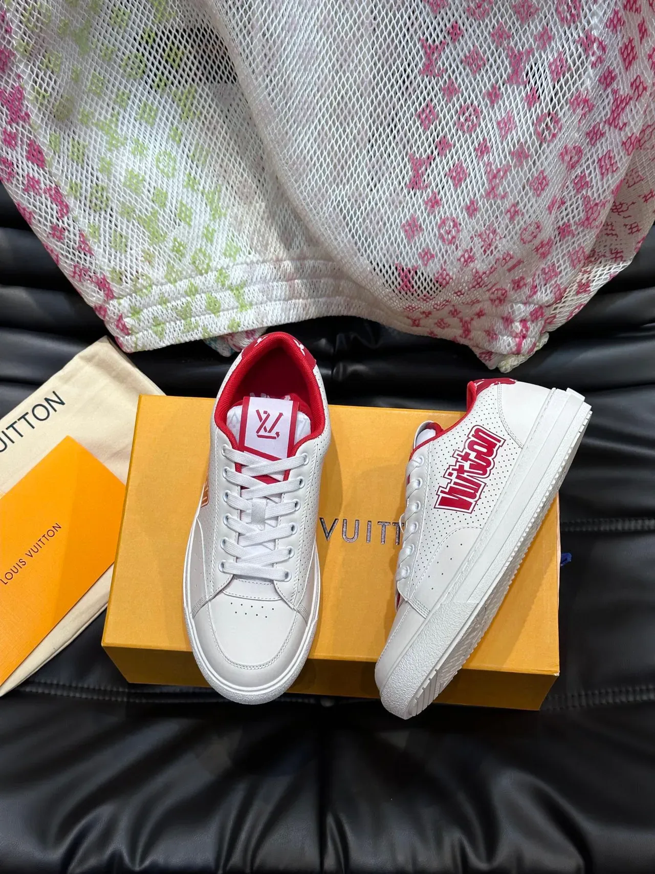 Louis Vuitton LV Trainer White Red Perforated Leather Low-Top Lifestyle Sneakers 2