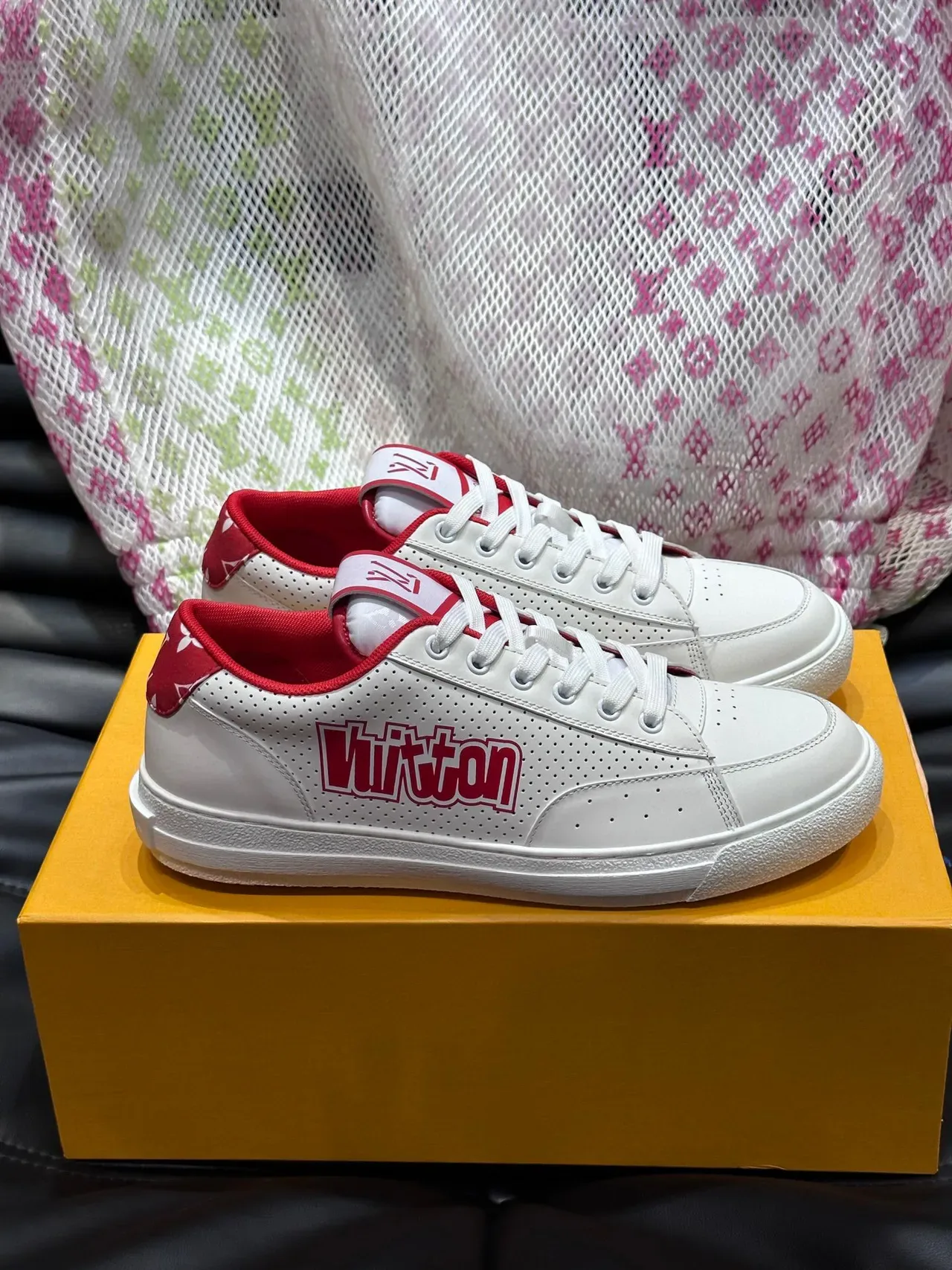 Louis Vuitton LV Trainer White Red Perforated Leather Low-Top Lifestyle Sneakers 3