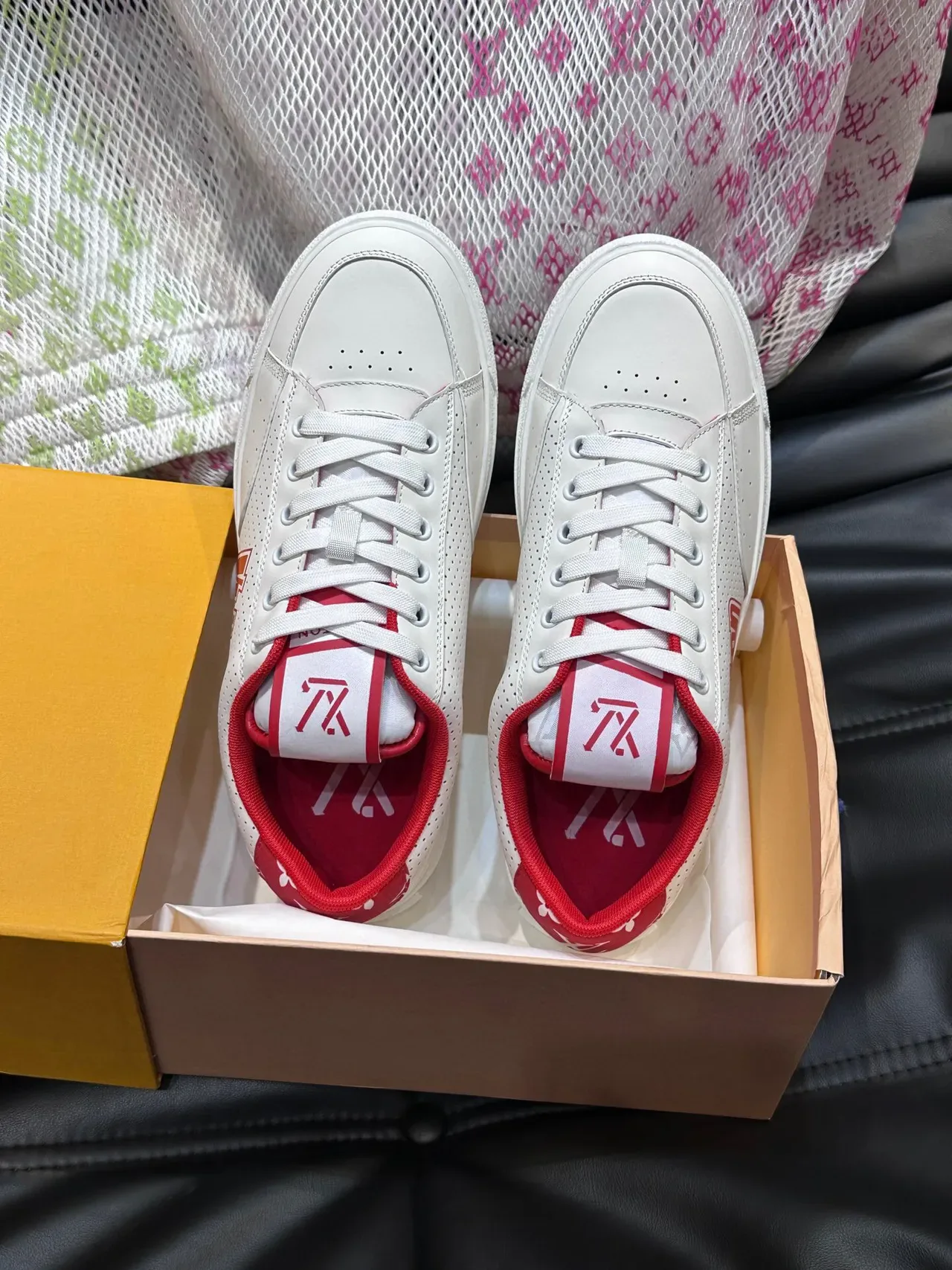 Louis Vuitton LV Trainer White Red Perforated Leather Low-Top Lifestyle Sneakers 4