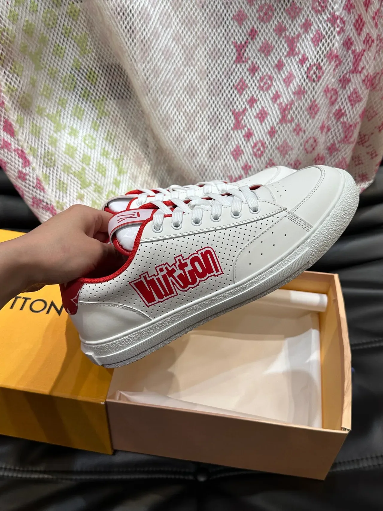 Louis Vuitton LV Trainer White Red Perforated Leather Low-Top Lifestyle Sneakers 5