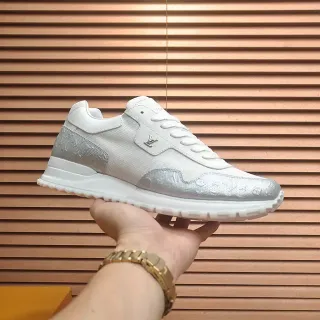 Louis Vuitton LV Trainer Blanco Plata Low-Top Malla Y Cuero Grabado Parte Superior Lifestyle Sneakers