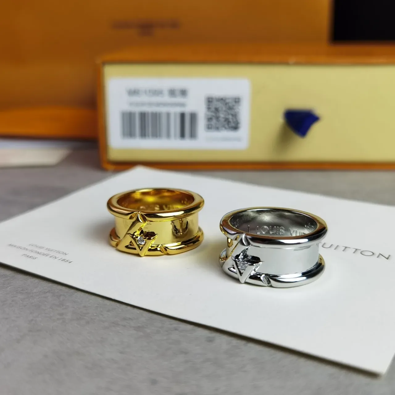 Louis Vuitton LV Volt Gold Silver Geometric Angular Motif Polished Metal Ring 8