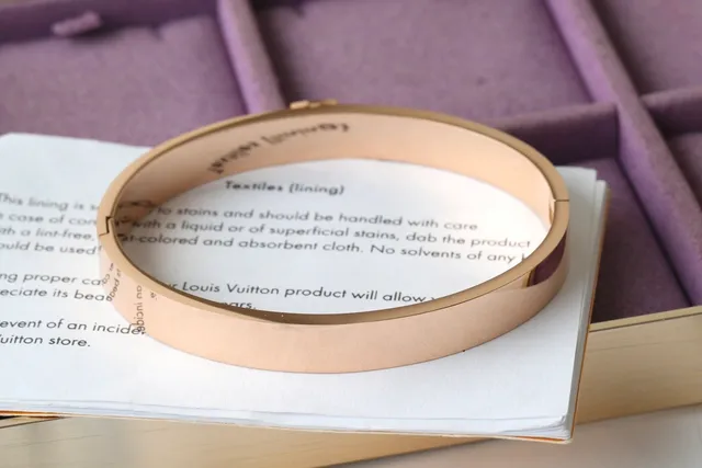Louis Vuitton Monogram Bangle Rose Gold Tone Black Green Bracelet 7