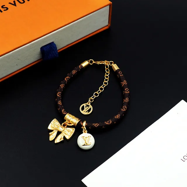 Louis Vuitton Monogram Braided Cord Gold Charm Bracelet 4