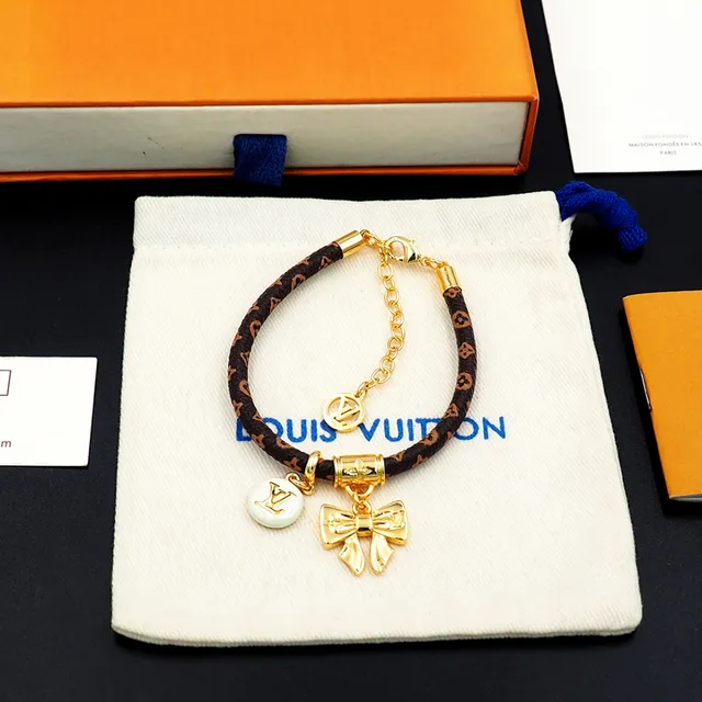 Louis Vuitton Monogram Braided Cord Gold Charm Bracelet 6