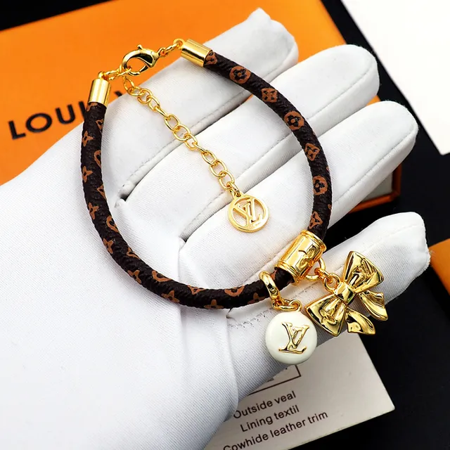 Louis Vuitton Monogram Braided Cord Gold Charm Bracelet 7