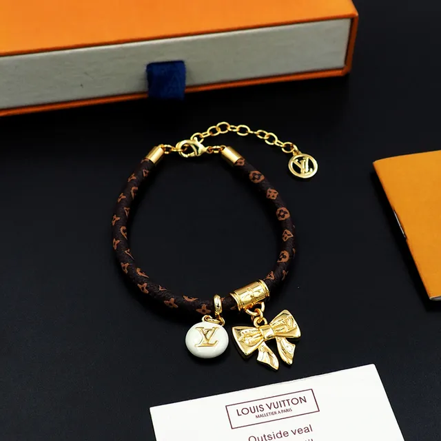 Louis Vuitton Monogram Braided Cord Gold Charm Bracelet 8