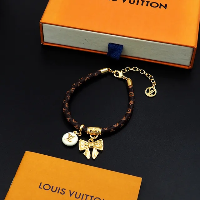 Louis Vuitton Monogram Braided Cord Gold Charm Bracelet 9