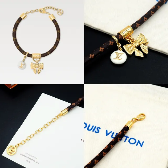Louis Vuitton Monogram Braided Cord Gold Charm Bracelet 10