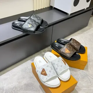 Louis Vuitton Monogram Lona Correa Única Pantuflas Deslizantes