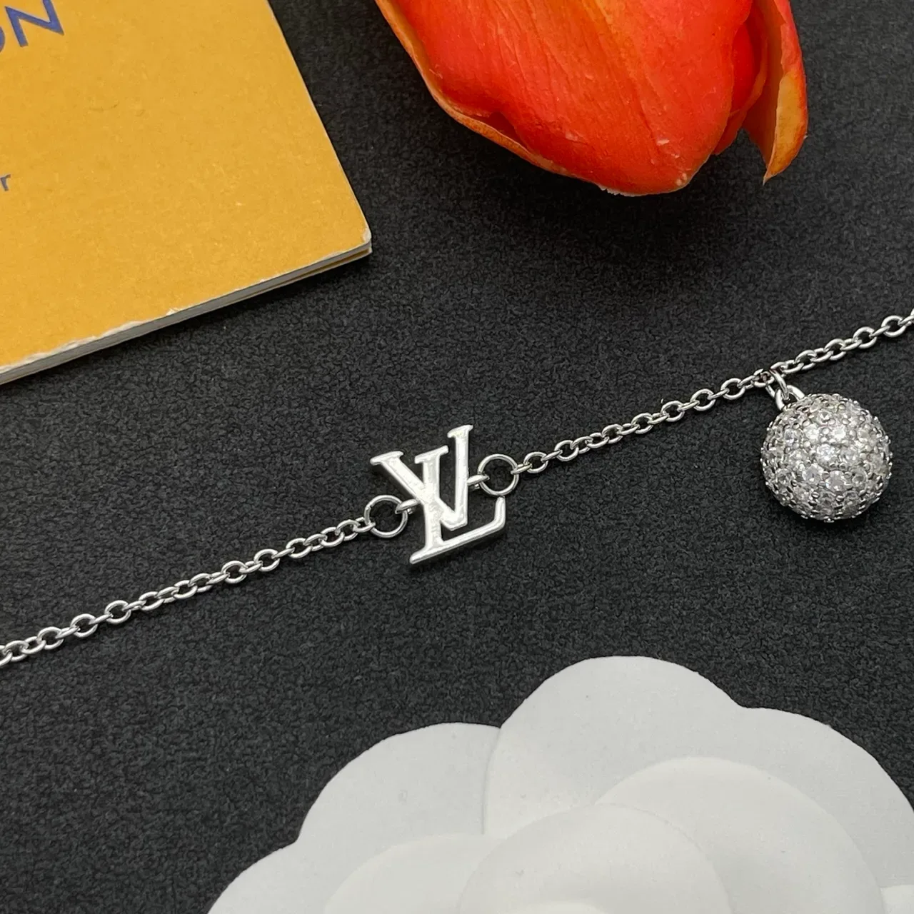 Louis Vuitton Monogram Charm Silver Chain Bracelet 6