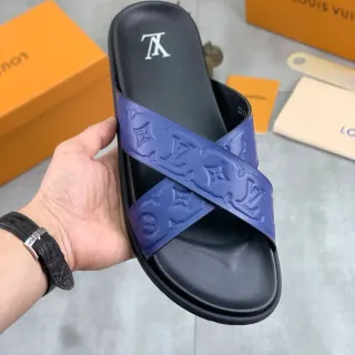 Louis Vuitton Monogram Cross-Strap 紫色和黑色拖鞋