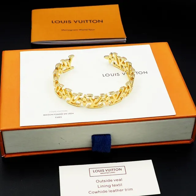 Louis Vuitton Monogram Cuff Gold-Tone Rigid Bracelet 4