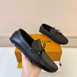 Louis Vuitton مونوغرام-مبروز تسيل لوفر جلد أسود لوفر أمامي متسيل