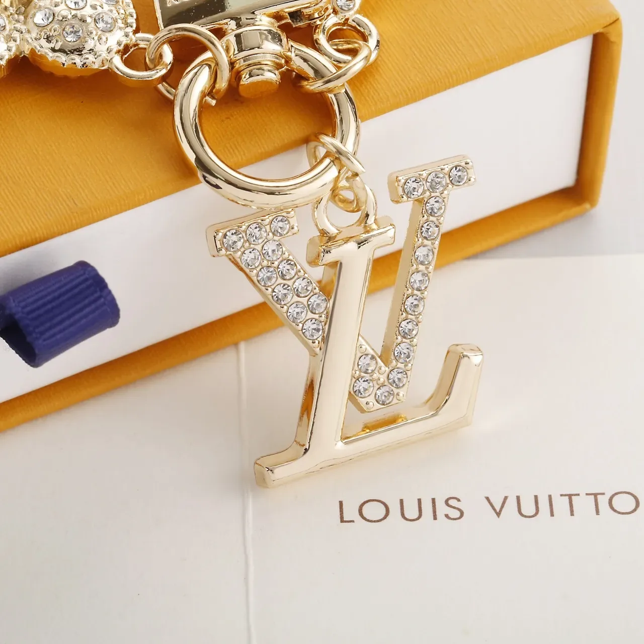 Louis Vuitton Monogram Flower Crystal Pearl Keychain Brooch 5