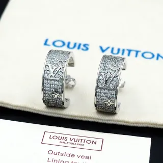 لويس فيتون Monogram Flower Hoop أقراط فضية شفافة Pavé-Set كريستال