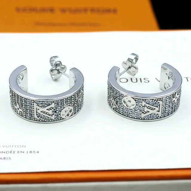 Louis Vuitton Monogram Flower Hoop Silver Transparent Pavé-Set Crystal Earrings 4