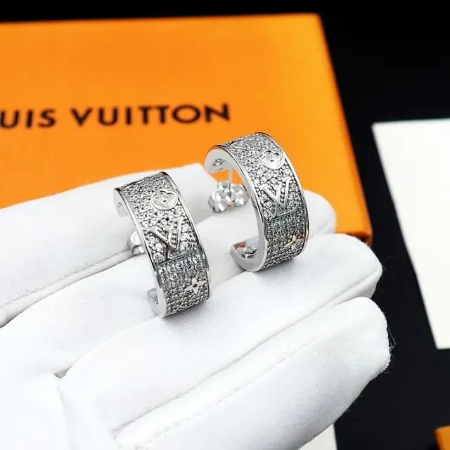 Louis Vuitton Monogram Flower Hoop Silver Transparent Pavé-Set Crystal Earrings 8