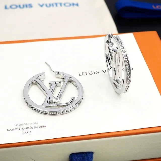 Louis Vuitton Monogram Hoop Gold White Circular Centerpiece Earrings 8